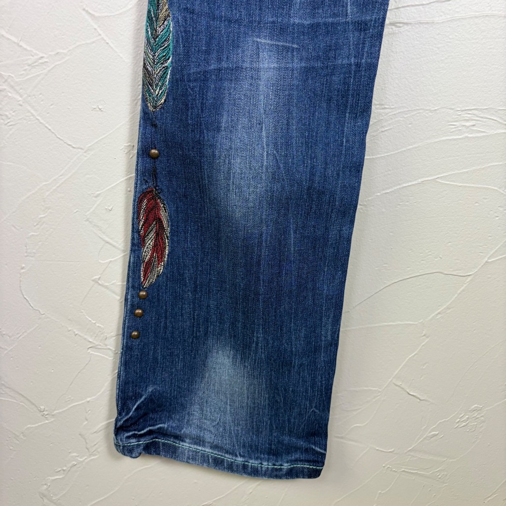 Cowgirl Tuff Bootcut Jeans Blue Feather Embroidered Western Rodeo W28 L32 JBVWGS - Picture 9 of 16